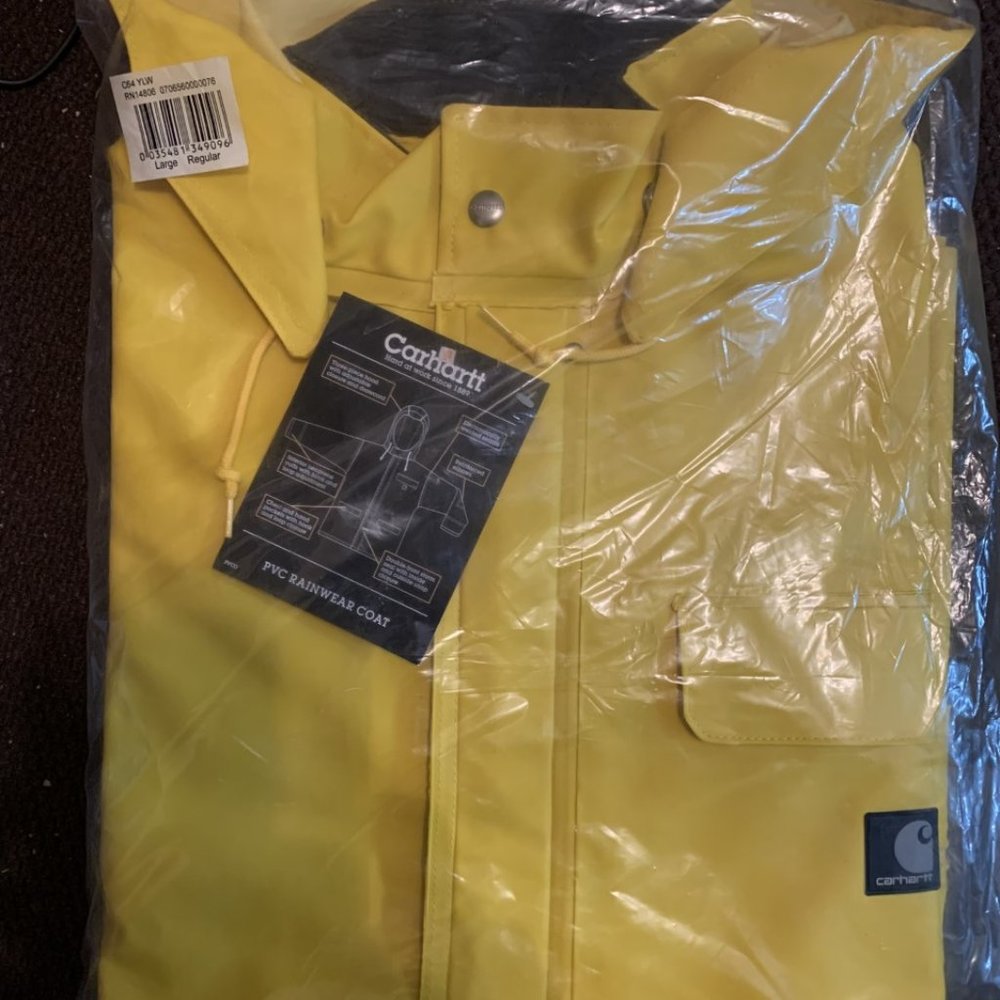 Carthartt Yellow Heavy Duty Hooded Rain Jacket